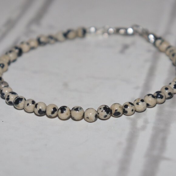 Dalmatian Jasper Beaded Bracelet | 7.5" | Silver Clasp | Natural Stone | NWoT - Picture 1 of 5